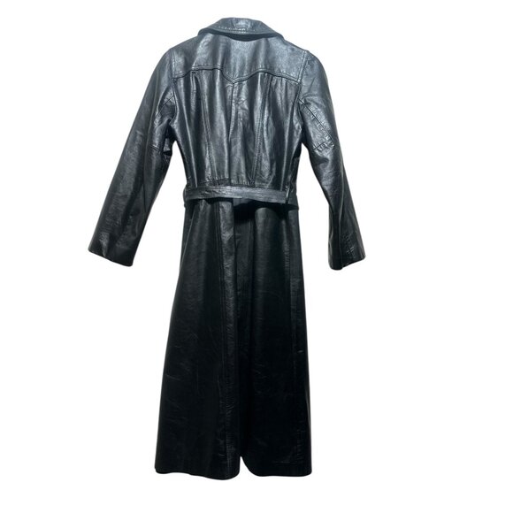 Avanti Leather Long Trench Coat Womens Medium Black Waist belt Matrix Grunge 70s - Picture 3 of 16